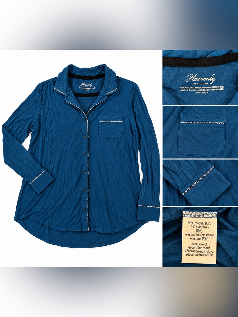 Victoria's Secret Heavenly Modal Teal Long-Sleeve Button Pajama Top